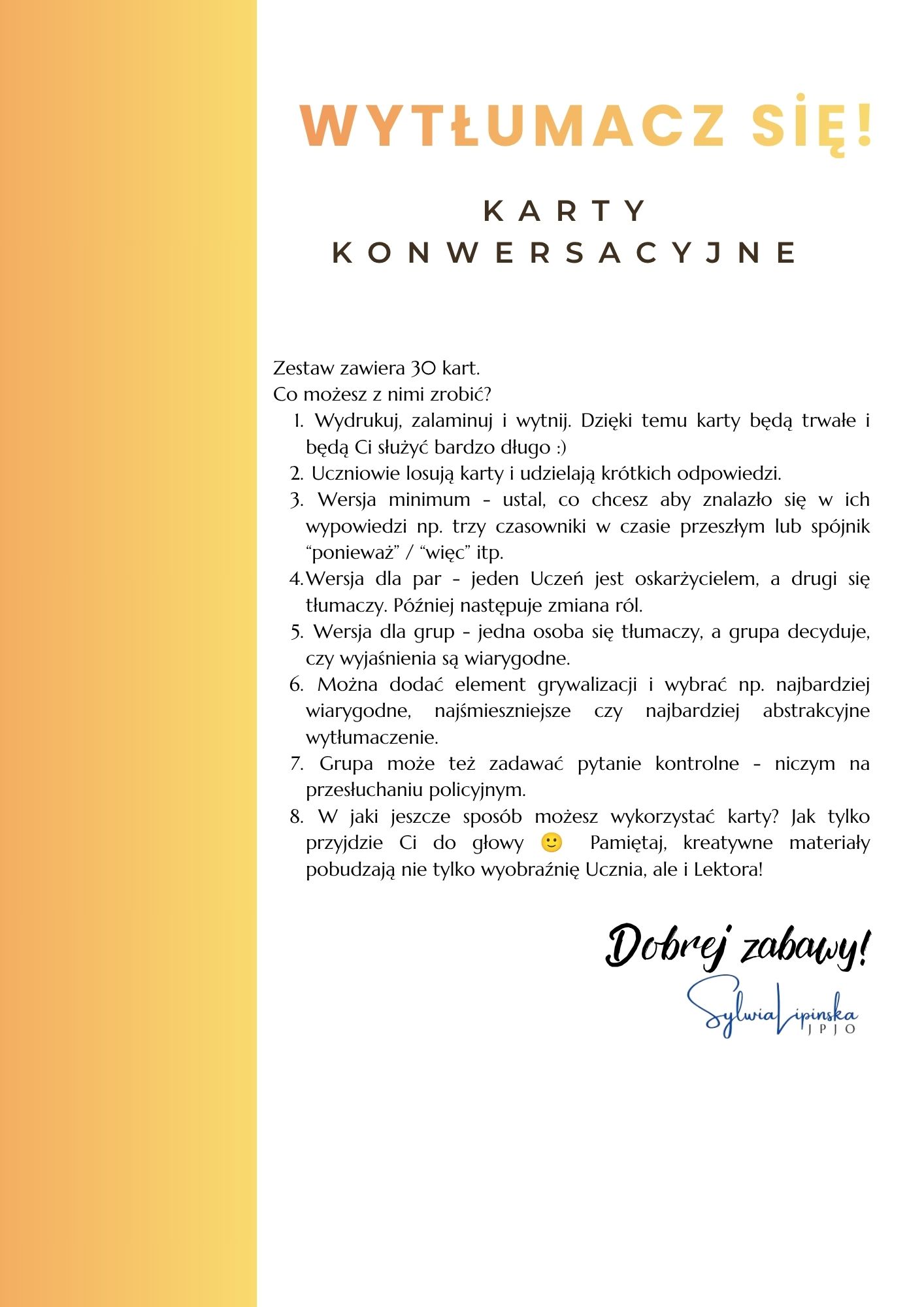 Wytłumacz się!- karty konwersacyjne A2/B1 - obrazek 2